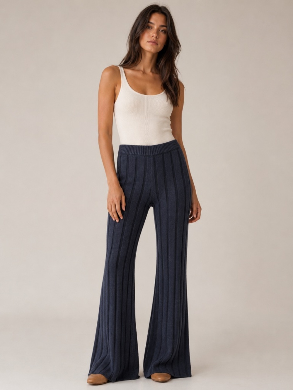 NWT DISSH Jazz Indigo Ribbed Knit Wide Leg Pants Cotton Linen XS